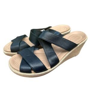 Women’s Crocs A-Leigh Crisscross Wedge Black Sandals Size 8